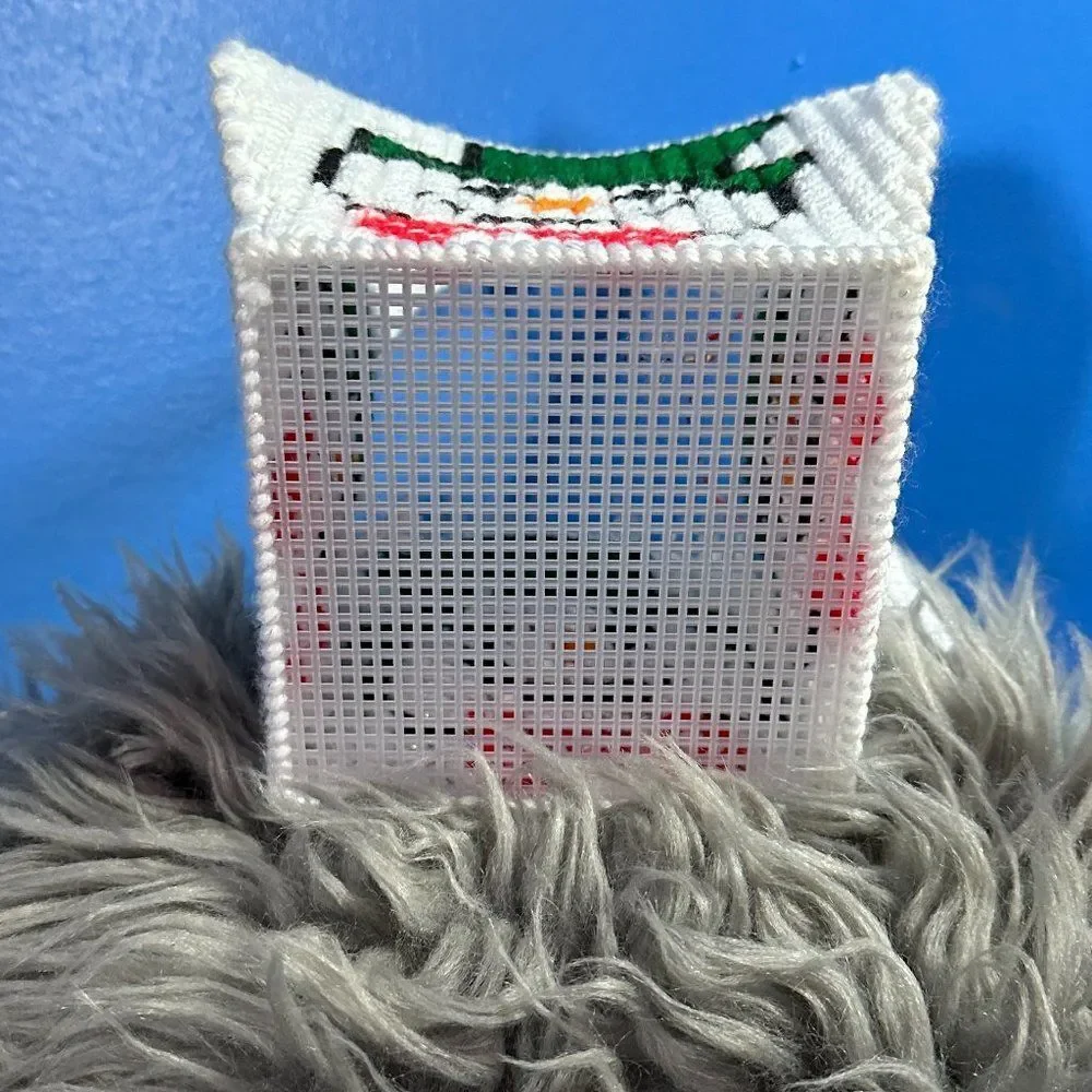 Hand Sewn Christmas Basket – White Snowman with Green Top Hat – Holiday Decor
